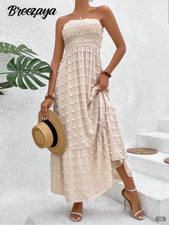 SHEIN Dresses & Skirts - Like New Cream Maxi Dress. Size Lg - embroidered ❤️